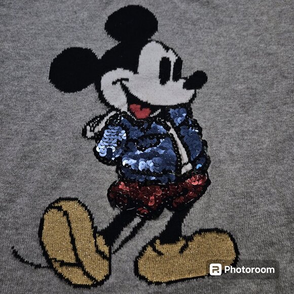 Disney Gap Mickey Mouse Sequin Hooded Sweater Grey Pullover Fall Size XSmall - Picture 4 of 8